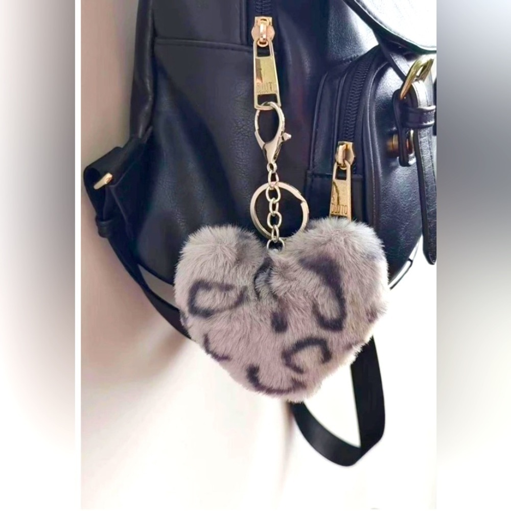 Heart shaped bag charm/ keychain animal print